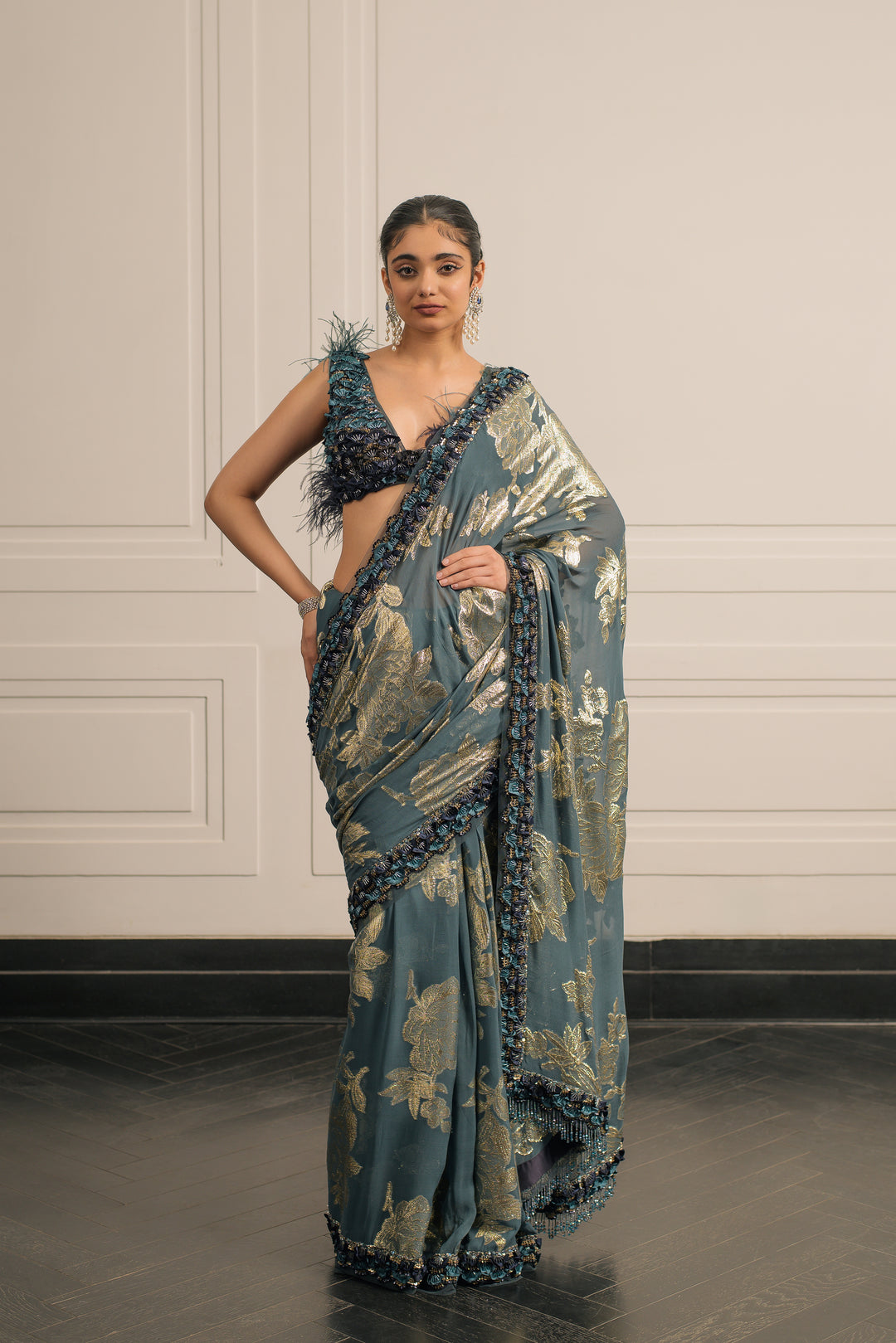 Veil of Parijat saree and blouse set