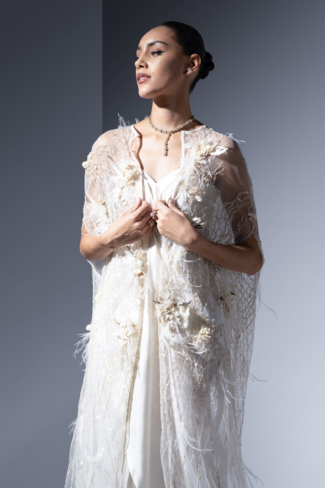 IVORY OPULENCE LONG CAPE