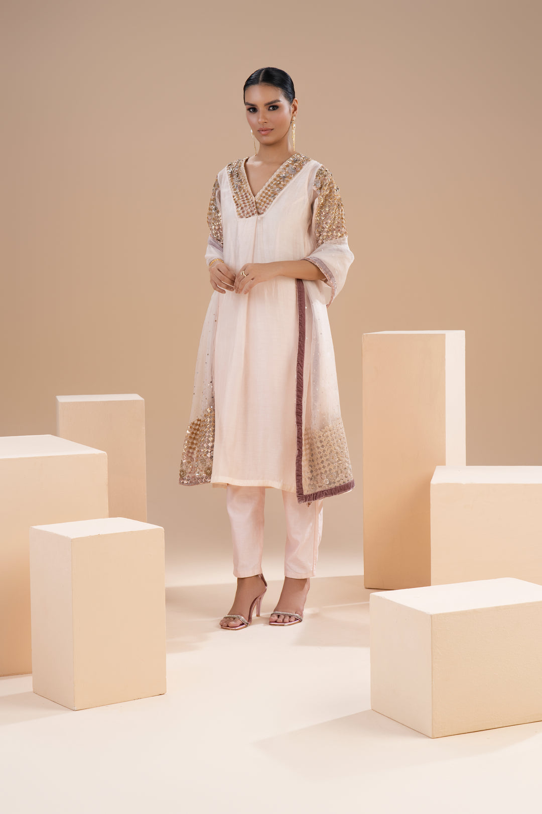 Peach gold suit