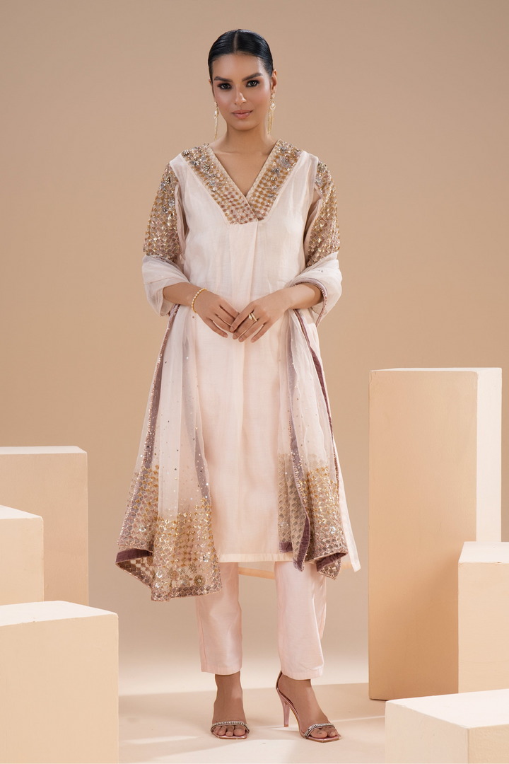 Peach gold suit