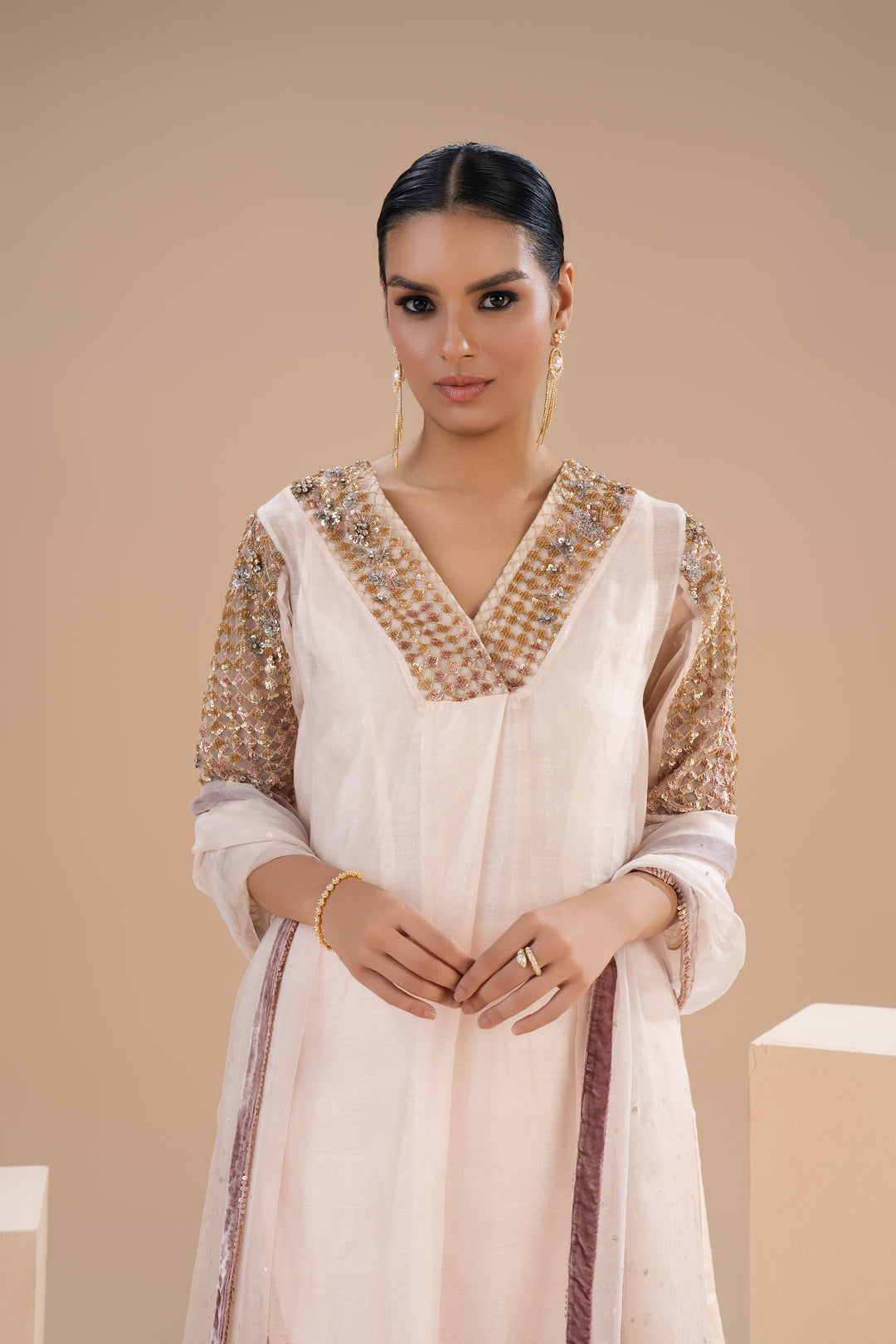 Peach gold suit