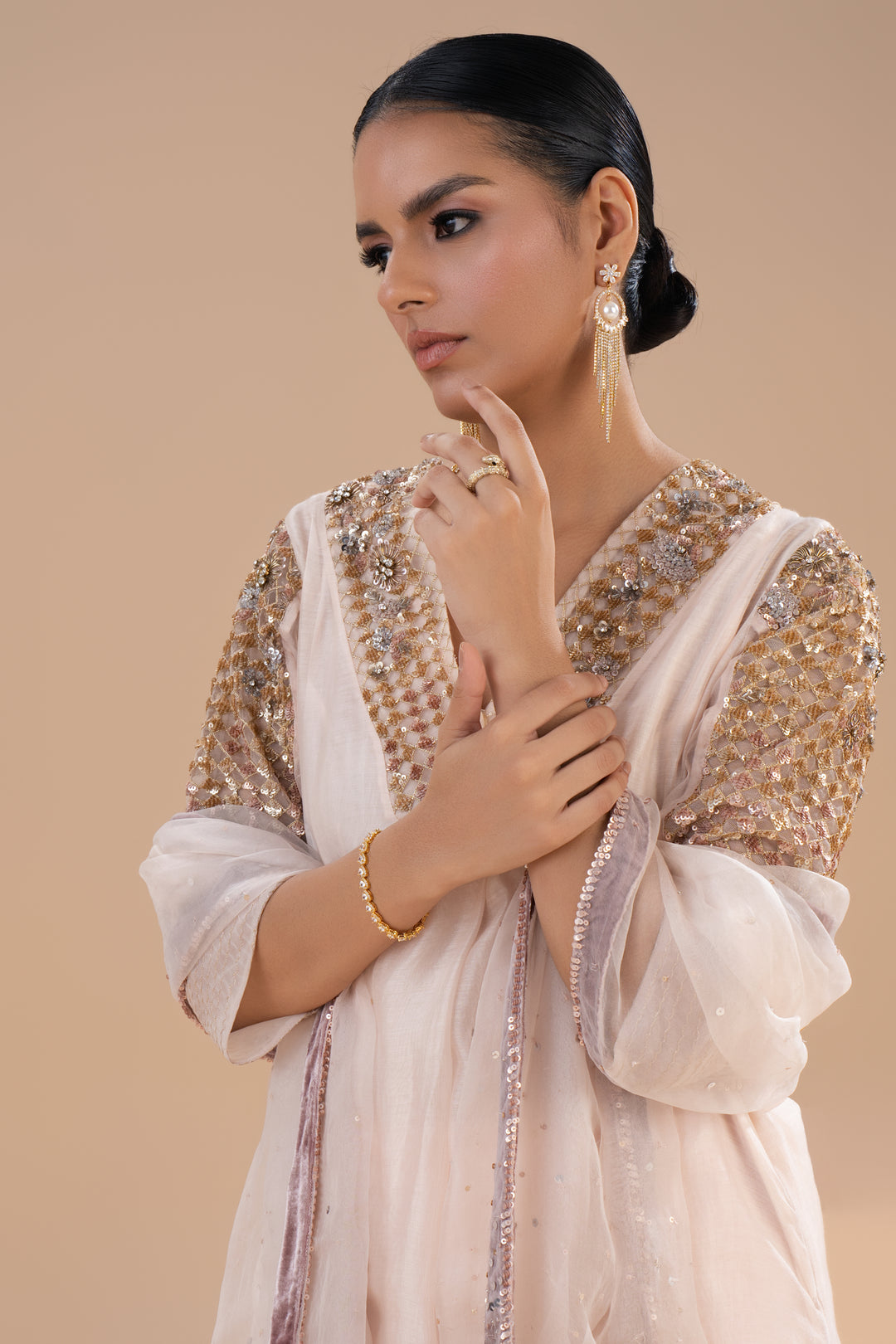 Peach gold suit
