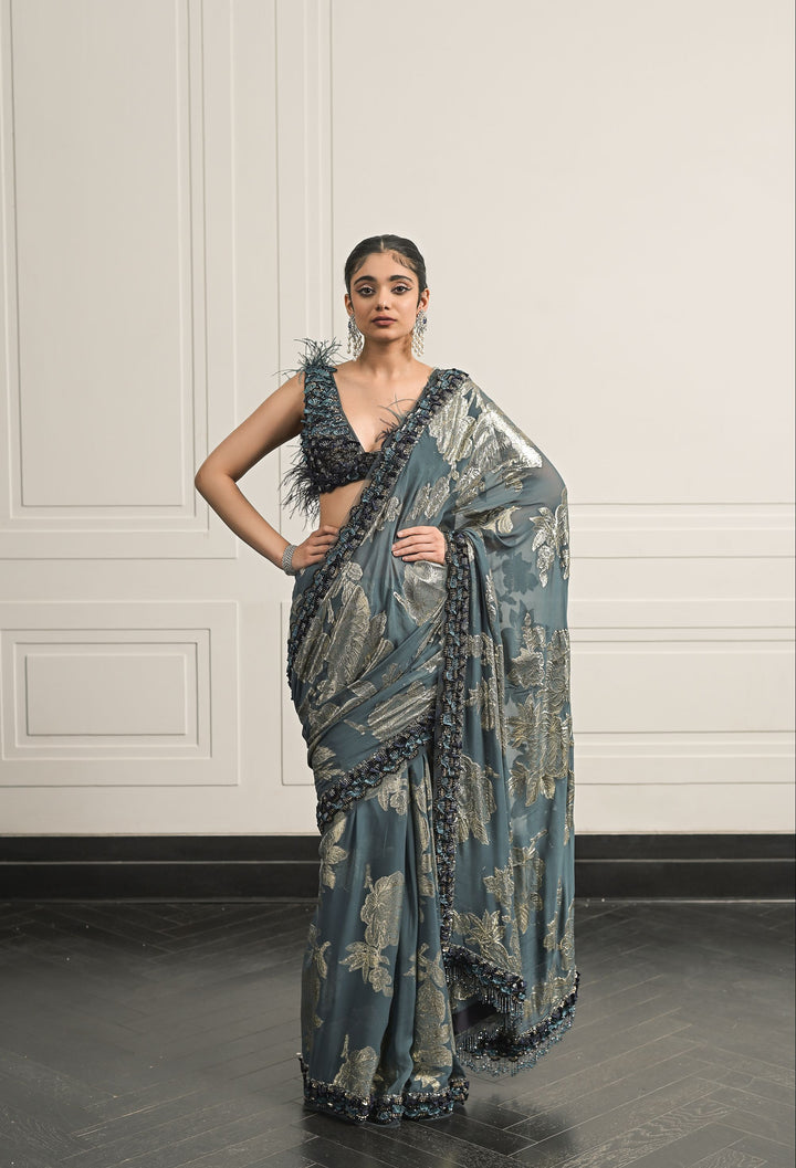 Veil of Parijat saree and blouse set
