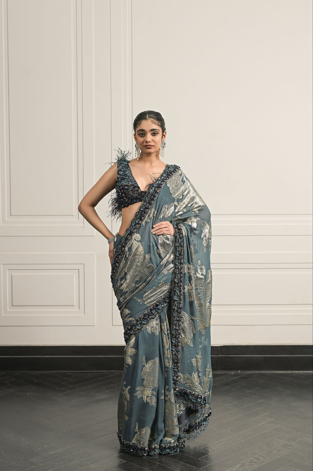 Veil of Parijat saree and blouse set