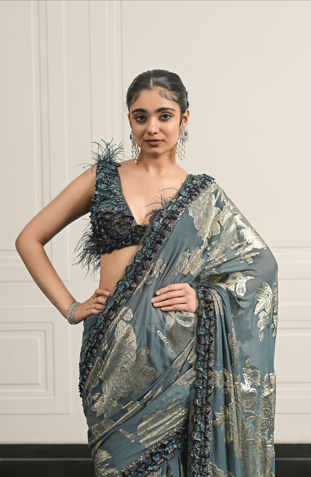 Veil of Parijat saree and blouse set