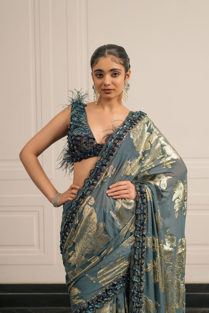 Veil of Parijat saree and blouse set