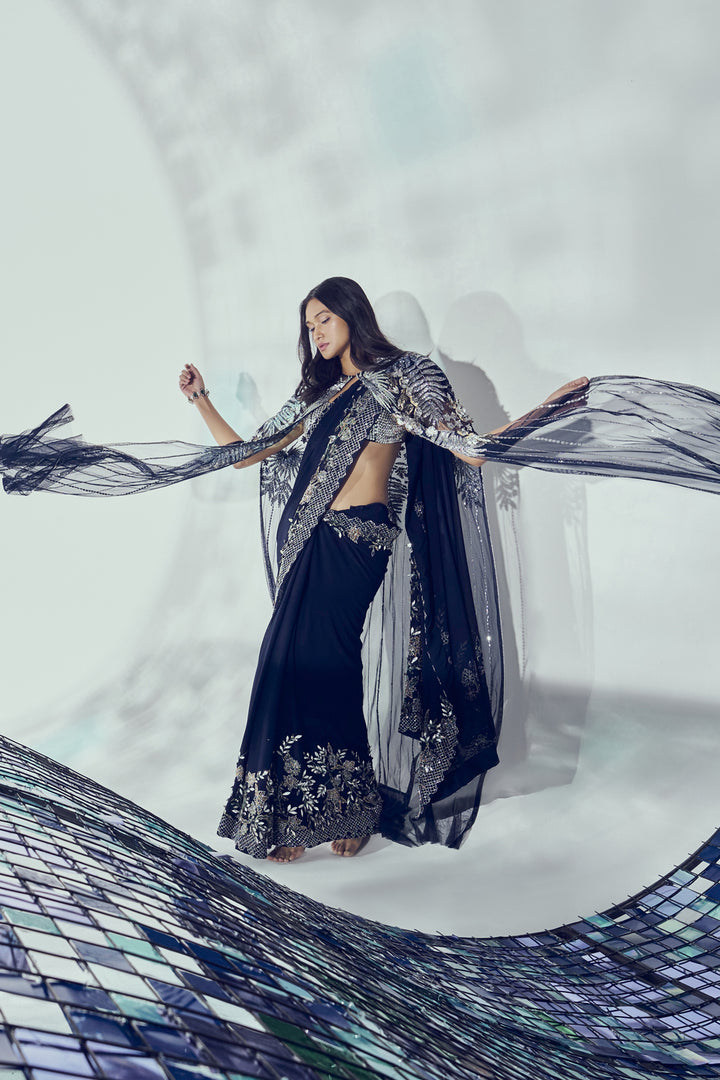 Glitch Saree, Bralette & Lucent Cape